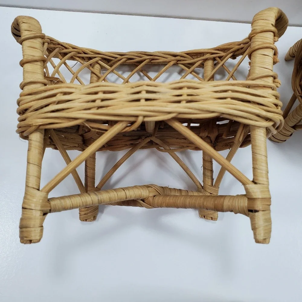 Vintage Doll Furniture Wicker Rattan Patio Set Sofa Chair (FLAW) Table Lot of 3